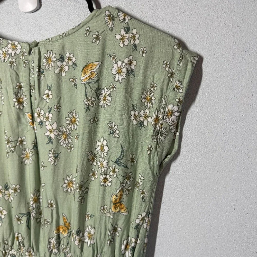 Oshkosh B'Gosh Girls Floral Dress Size 12 Green Short Sleeve Stretchy Cute Girly